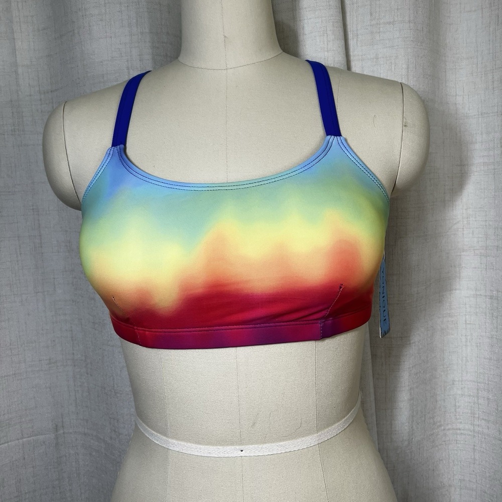 New! Yonique Athletic Tankini Racerback Swimwear Top Rainbow Ombré Size Small